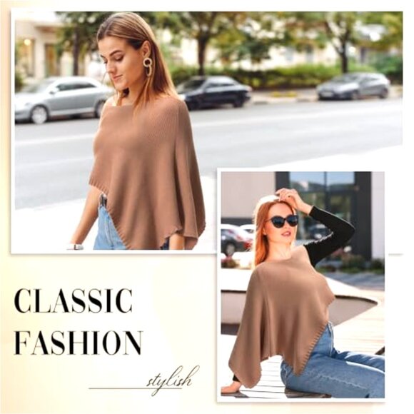 Lightweight Knit Poncho Shrug Brown Asymmetrical Layering - Picture 2 of 6